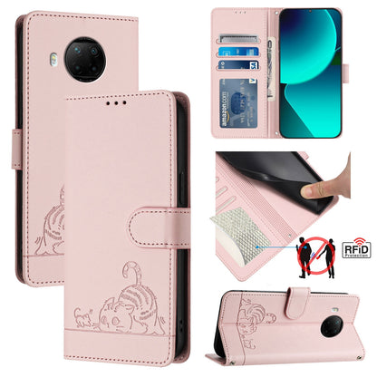 Xiaomi Mi 10T Lite 5G Cat and Mouse Embossed PU Leather RFID Case with Wallet Slots, Anti-Fall Protection, Kickstand, and Lanyard-buycases.co.uk