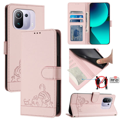 Xiaomi Mi 11 Pro Cat and Mouse Embossed PU Leather RFID Case with Wallet Slots, Anti-Fall Protection, Kickstand, and Lanyard-buycases.co.uk