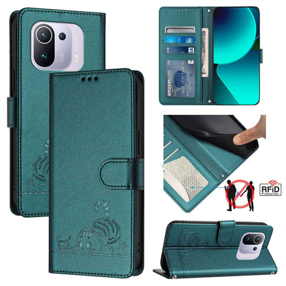 Xiaomi Mi 11 Pro Cat and Mouse Embossed PU Leather RFID Case with Wallet Slots, Anti-Fall Protection, Kickstand, and Lanyard-buycases.co.uk
