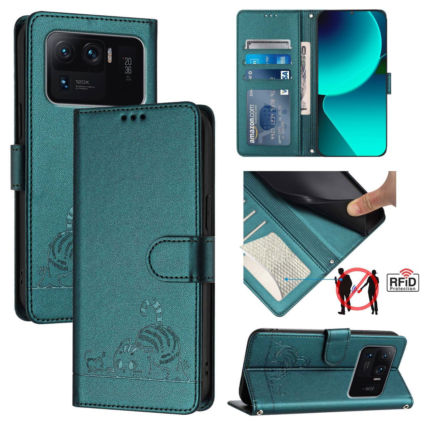 Xiaomi Mi 11 Ultra Cat and Mouse Embossed PU Leather RFID Case with Wallet Slots, Anti-Fall Protection, Kickstand, and Lanyard-buycases.co.uk