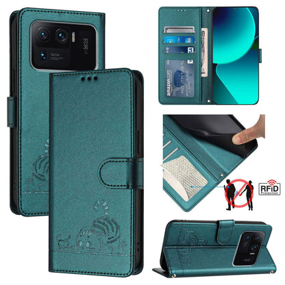 Xiaomi Mi 11 Ultra Cat and Mouse Embossed PU Leather RFID Case with Wallet Slots, Anti-Fall Protection, Kickstand, and Lanyard-buycases.co.uk