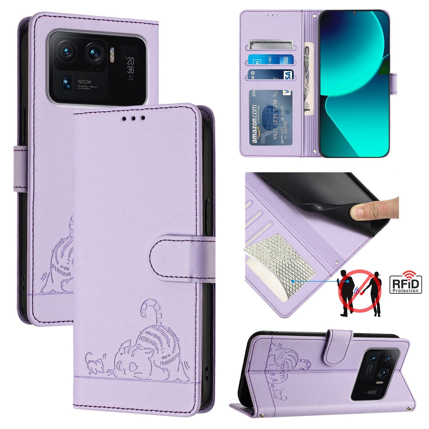 Xiaomi Mi 11 Ultra Cat and Mouse Embossed PU Leather RFID Case with Wallet Slots, Anti-Fall Protection, Kickstand, and Lanyard-buycases.co.uk