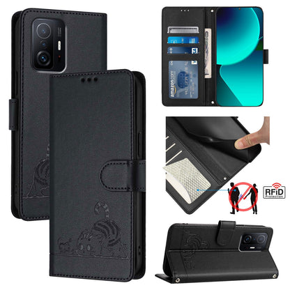 Xiaomi 11T Pro Cat and Mouse Embossed PU Leather RFID Case with Wallet Slots, Anti-Fall Protection, Kickstand, and Lanyard-buycases.co.uk