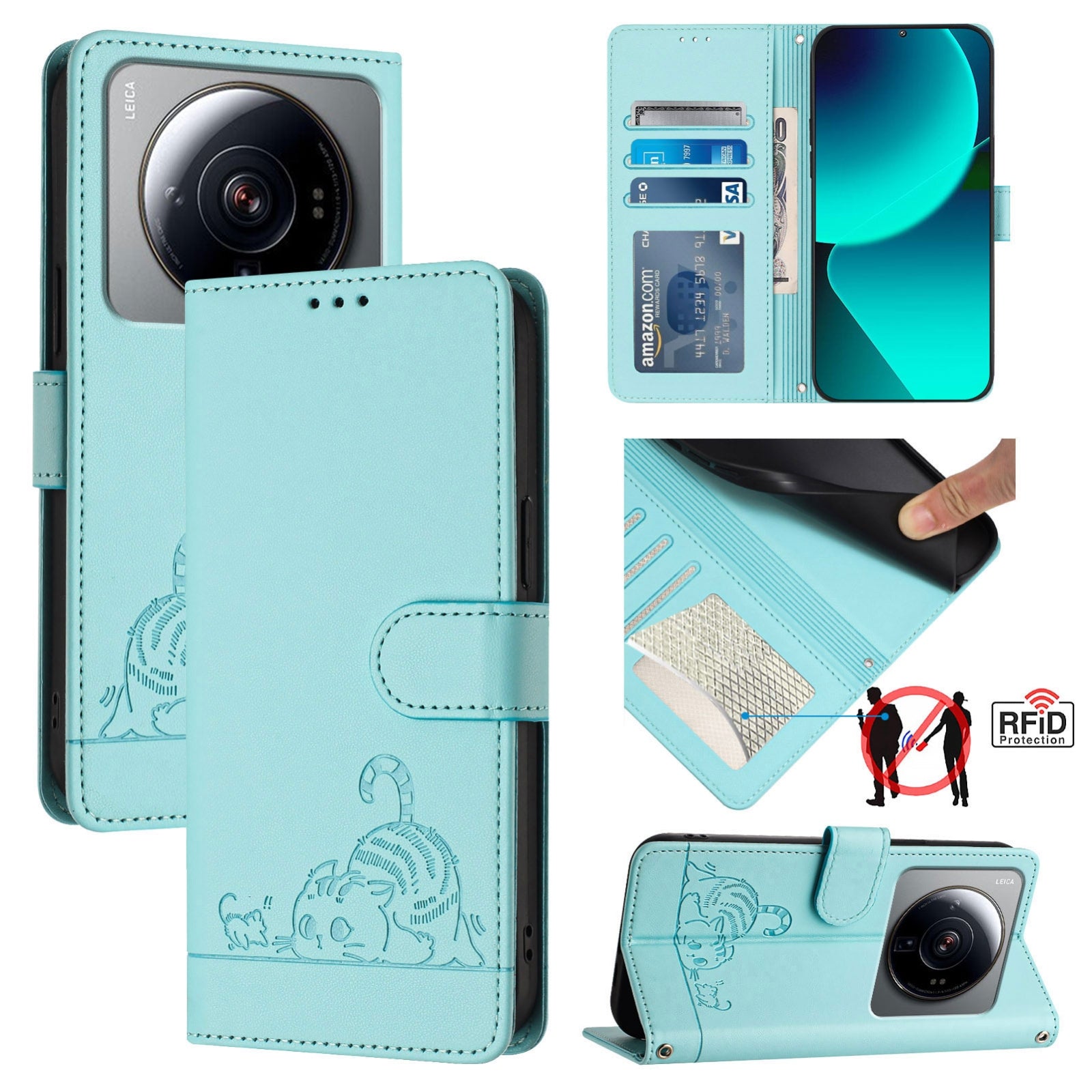 Xiaomi 12s Ultra Cat and Mouse Embossed PU Leather RFID Case with Wallet Slots, Anti-Fall Protection, Kickstand, and Lanyard-buycases.co.uk