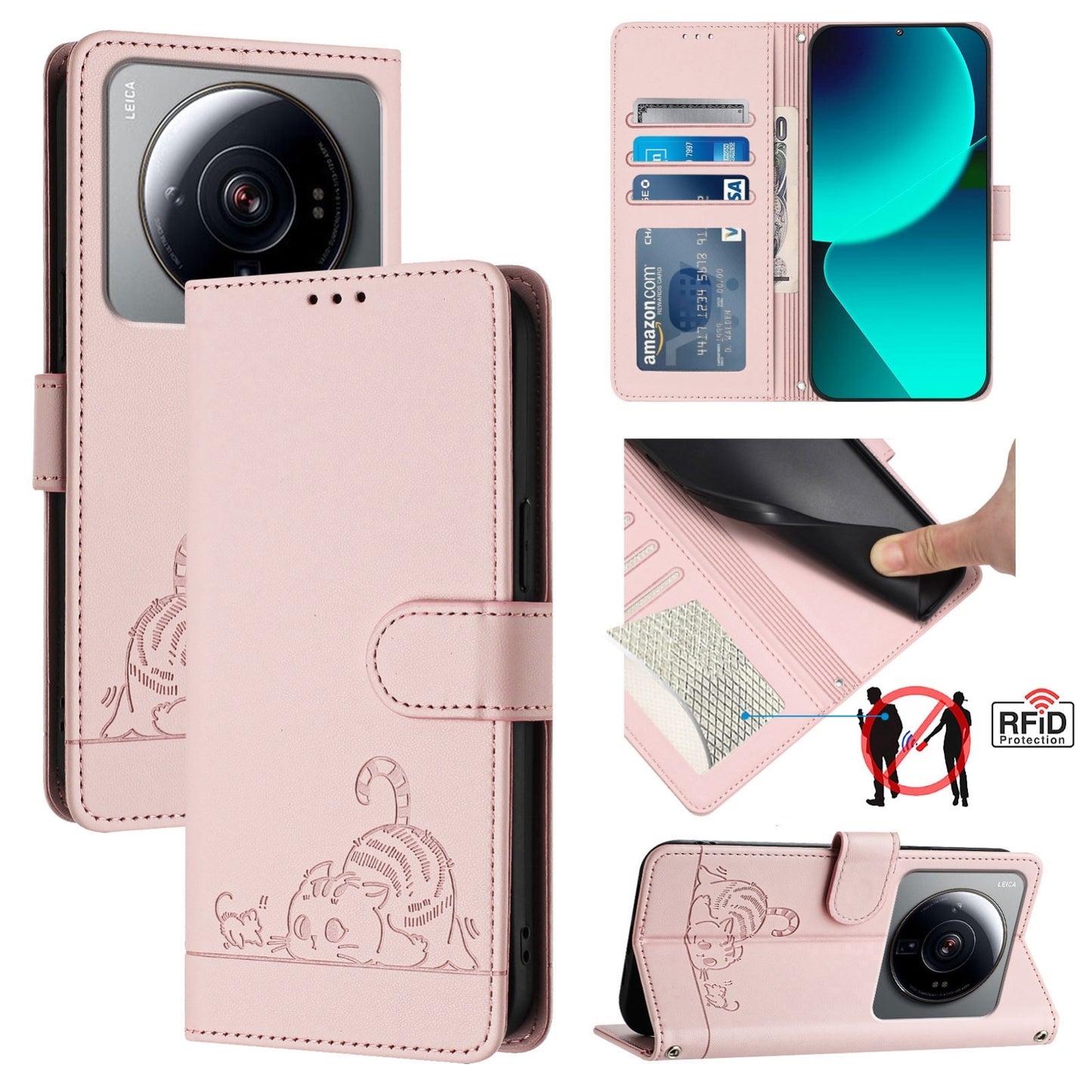 Xiaomi 12s Ultra Cat and Mouse Embossed PU Leather RFID Case with Wallet Slots, Anti-Fall Protection, Kickstand, and Lanyard-buycases.co.uk