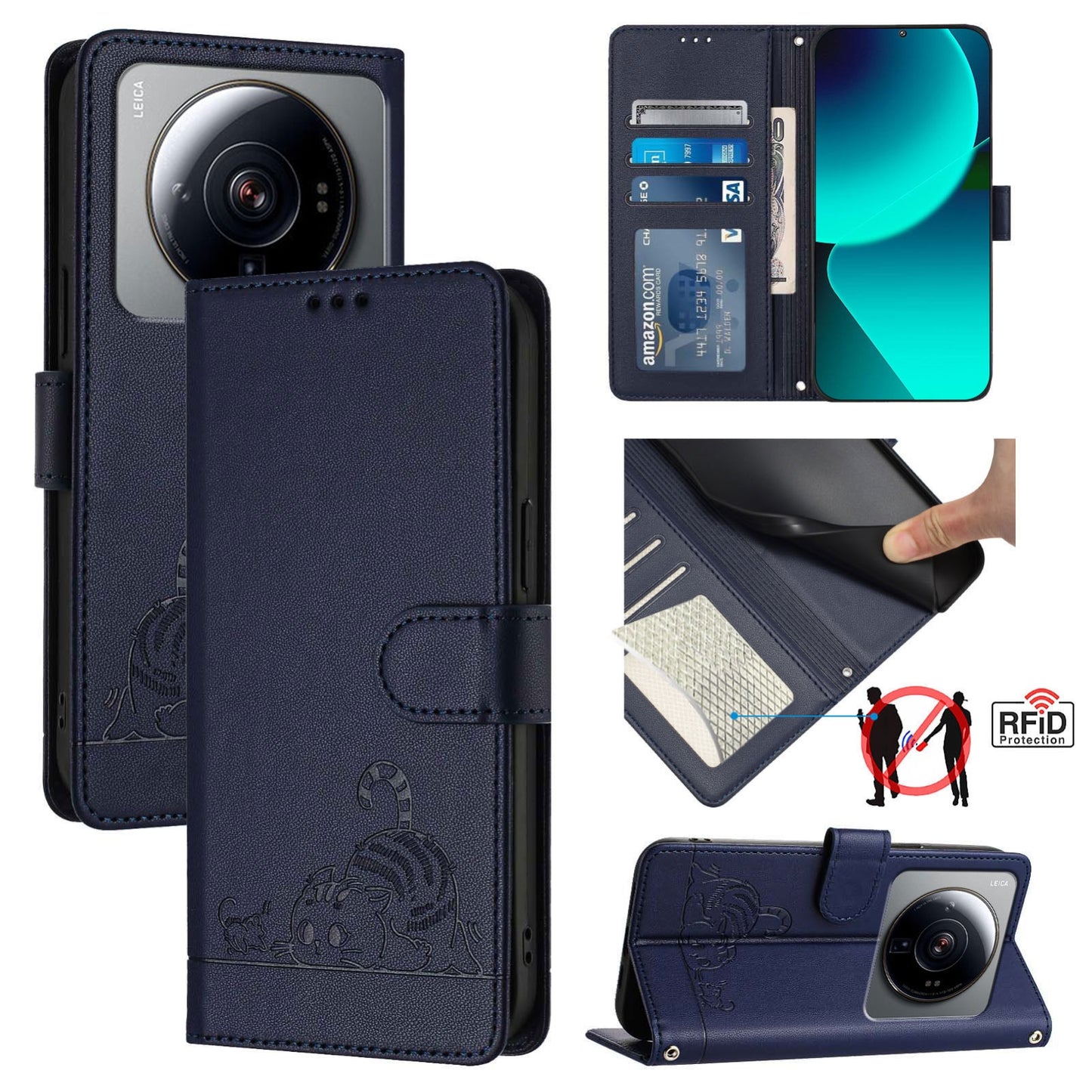 Xiaomi 12s Ultra Cat and Mouse Embossed PU Leather RFID Case with Wallet Slots, Anti-Fall Protection, Kickstand, and Lanyard-buycases.co.uk