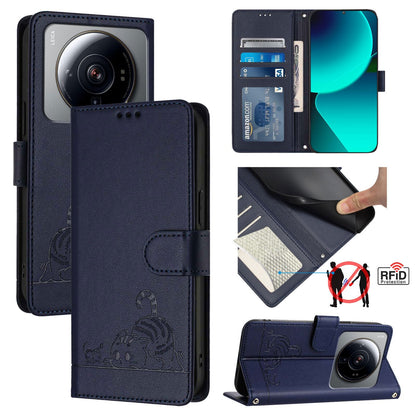 Xiaomi 12s Ultra Cat and Mouse Embossed PU Leather RFID Case with Wallet Slots, Anti-Fall Protection, Kickstand, and Lanyard-buycases.co.uk