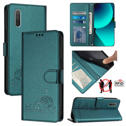 Xiaomi Mi CC9e Cat and Mouse Embossed PU Leather RFID Case with Wallet Slots, Anti-Fall Protection, Kickstand, and Lanyard-buycases.co.uk