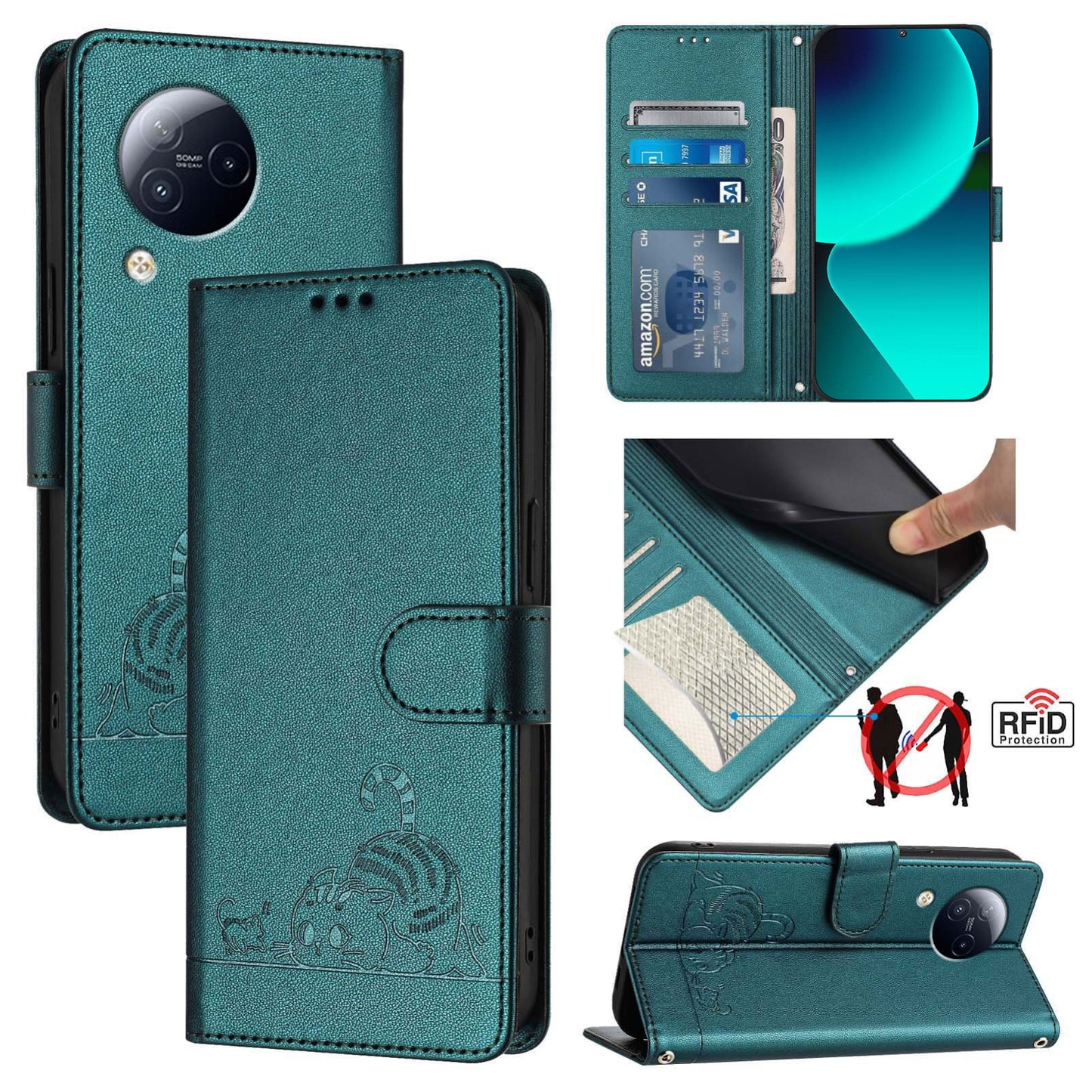 Xiaomi CIVI 3 5G Cat and Mouse Embossed PU Leather RFID Case with Wallet Slots, Anti-Fall Protection, Kickstand, and Lanyard-buycases.co.uk