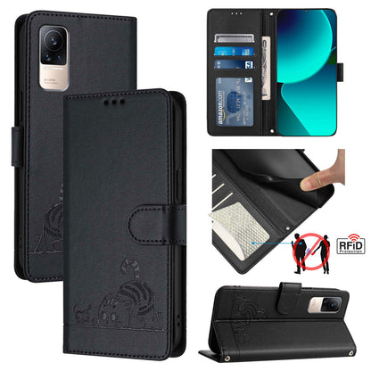 Xiaomi CIVI Cat and Mouse Embossed PU Leather RFID Case with Wallet Slots, Anti-Fall Protection, Kickstand, and Lanyard-buycases.co.uk