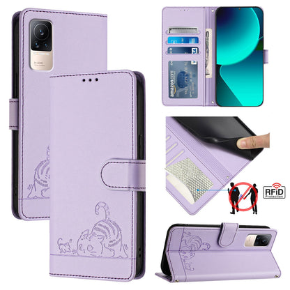 Xiaomi CIVI 1S Cat and Mouse Embossed PU Leather RFID Case with Wallet Slots, Anti-Fall Protection, Kickstand, and Lanyard-buycases.co.uk