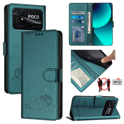 Xiaomi Redmi 10C Cat and Mouse Embossed PU Leather RFID Case with Wallet Slots, Anti-Fall Protection, Kickstand, and Lanyard-buycases.co.uk