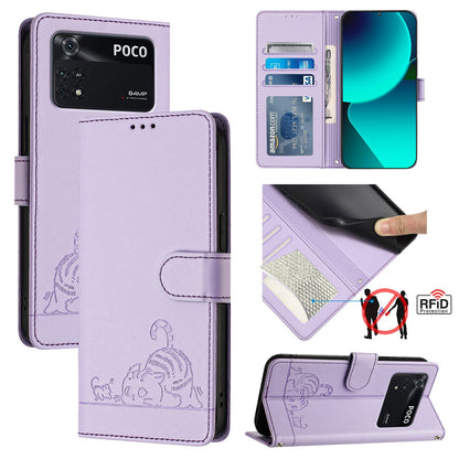 Xiaomi POCO M4 Pro 4G Cat and Mouse Embossed PU Leather RFID Case with Wallet Slots, Anti-Fall Protection, Kickstand, and Lanyard-buycases.co.uk