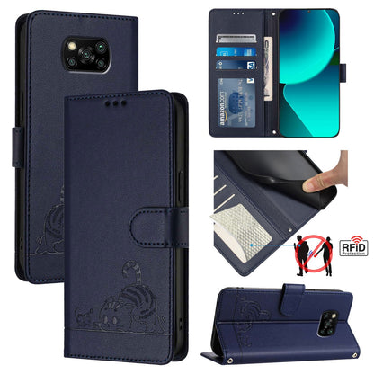 Xiaomi POCO X3 Cat and Mouse Embossed PU Leather RFID Case with Wallet Slots, Anti-Fall Protection, Kickstand, and Lanyard-buycases.co.uk