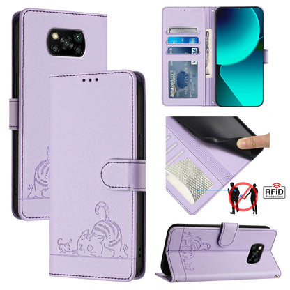 Xiaomi POCO X3 NFC Cat and Mouse Embossed PU Leather RFID Case with Wallet Slots, Anti-Fall Protection, Kickstand, and Lanyard-buycases.co.uk
