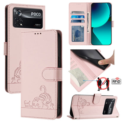 Xiaomi POCO X4 Pro 5G Cat and Mouse Embossed PU Leather RFID Case with Wallet Slots, Anti-Fall Protection, Kickstand, and Lanyard-buycases.co.uk