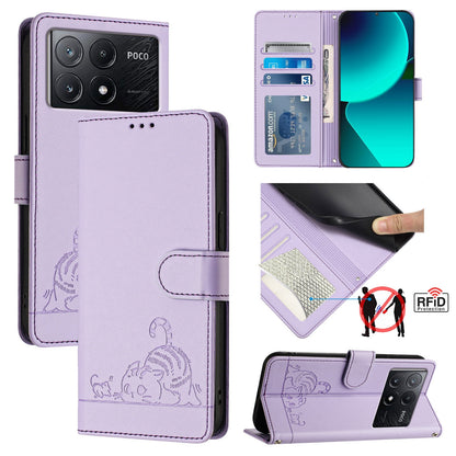 Xiaomi POCO X6 Pro 5G Cat and Mouse Embossed PU Leather RFID Case with Wallet Slots, Anti-Fall Protection, Kickstand, and Lanyard-buycases.co.uk