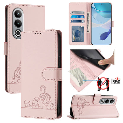 OnePlus Nord CE4 5G Cat and Mouse Embossed PU Leather RFID Case with Wallet Slots, Anti-Fall Protection, Kickstand, and Lanyard-buycases.co.uk