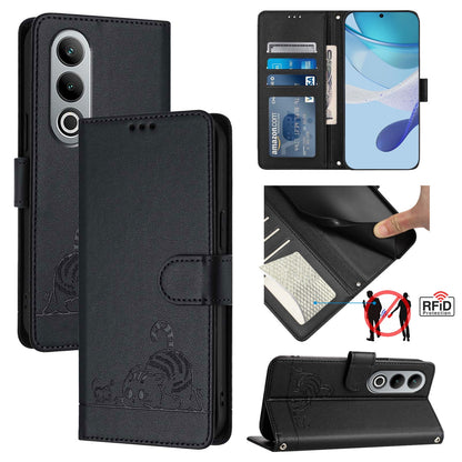 OnePlus Nord CE4 5G Cat and Mouse Embossed PU Leather RFID Case with Wallet Slots, Anti-Fall Protection, Kickstand, and Lanyard-buycases.co.uk