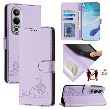 OnePlus Nord CE4 5G Cat and Mouse Embossed PU Leather RFID Case with Wallet Slots, Anti-Fall Protection, Kickstand, and Lanyard-buycases.co.uk