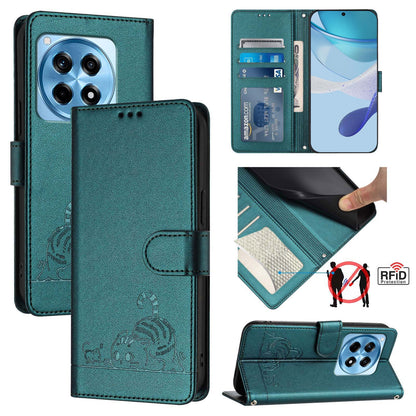 OnePlus 12R 5G Global Cat and Mouse Embossed PU Leather RFID Case with Wallet Slots, Anti-Fall Protection, Kickstand, and Lanyard-buycases.co.uk