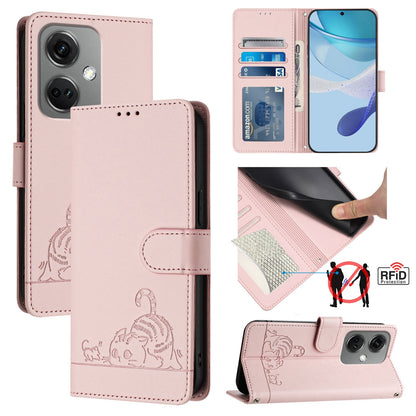 OnePlus Nord CE3 5G Cat and Mouse Embossed PU Leather RFID Case with Wallet Slots, Anti-Fall Protection, Kickstand, and Lanyard-buycases.co.uk
