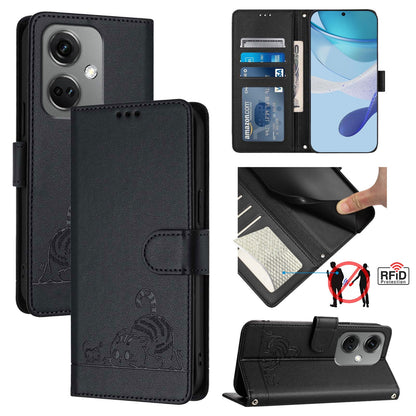 OnePlus Nord CE3 5G Cat and Mouse Embossed PU Leather RFID Case with Wallet Slots, Anti-Fall Protection, Kickstand, and Lanyard-buycases.co.uk