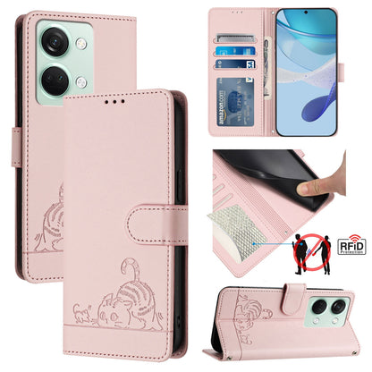 OnePlus Nord 3 Cat and Mouse Embossed PU Leather RFID Case with Wallet Slots, Anti-Fall Protection, Kickstand, and Lanyard-buycases.co.uk