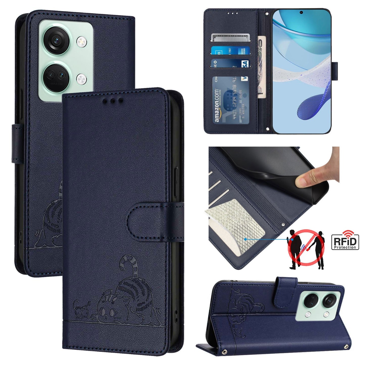 OnePlus Nord 3 Cat and Mouse Embossed PU Leather RFID Case with Wallet Slots, Anti-Fall Protection, Kickstand, and Lanyard-buycases.co.uk