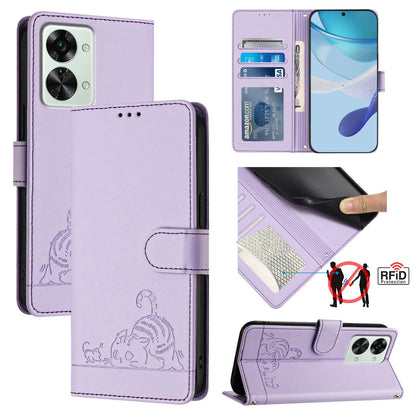 OnePlus Nord 2T Cat and Mouse Embossed PU Leather RFID Case with Wallet Slots, Anti-Fall Protection, Kickstand, and Lanyard-buycases.co.uk