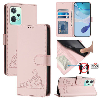 OnePlus Nord CE 2 Lite Cat and Mouse Embossed PU Leather RFID Case with Wallet Slots, Anti-Fall Protection, Kickstand, and Lanyard-buycases.co.uk