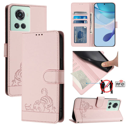 OnePlus ACE Cat and Mouse Embossed PU Leather RFID Case with Wallet Slots, Anti-Fall Protection, Kickstand, and Lanyard-buycases.co.uk