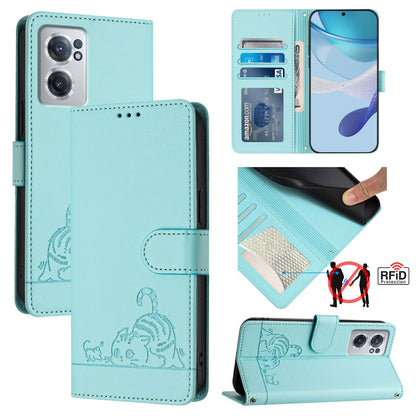 OnePlus Nord CE 2 5G Cat and Mouse Embossed PU Leather RFID Case with Wallet Slots, Anti-Fall Protection, Kickstand, and Lanyard-buycases.co.uk