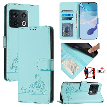 OnePlus 10 Pro 5G Cat and Mouse Embossed PU Leather RFID Case with Wallet Slots, Anti-Fall Protection, Kickstand, and Lanyard-buycases.co.uk