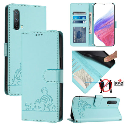 OnePlus Nord CE 5G Cat and Mouse Embossed PU Leather RFID Case with Wallet Slots, Anti-Fall Protection, Kickstand, and Lanyard-buycases.co.uk