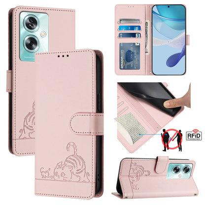 OnePlus Nord N30 SE 5G Cat and Mouse Embossed PU Leather RFID Case with Wallet Slots, Anti-Fall Protection, Kickstand, and Lanyard-buycases.co.uk