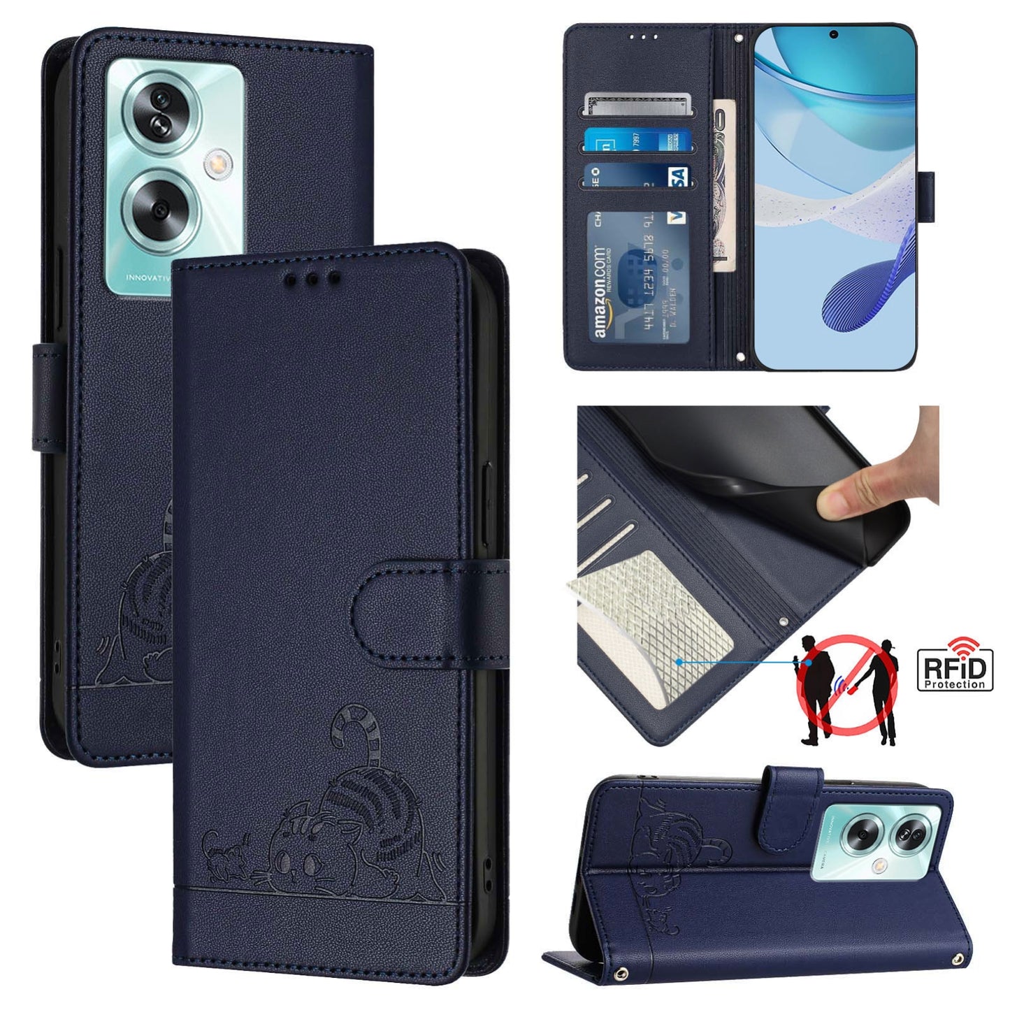 OnePlus Nord N30 SE 5G Cat and Mouse Embossed PU Leather RFID Case with Wallet Slots, Anti-Fall Protection, Kickstand, and Lanyard-buycases.co.uk