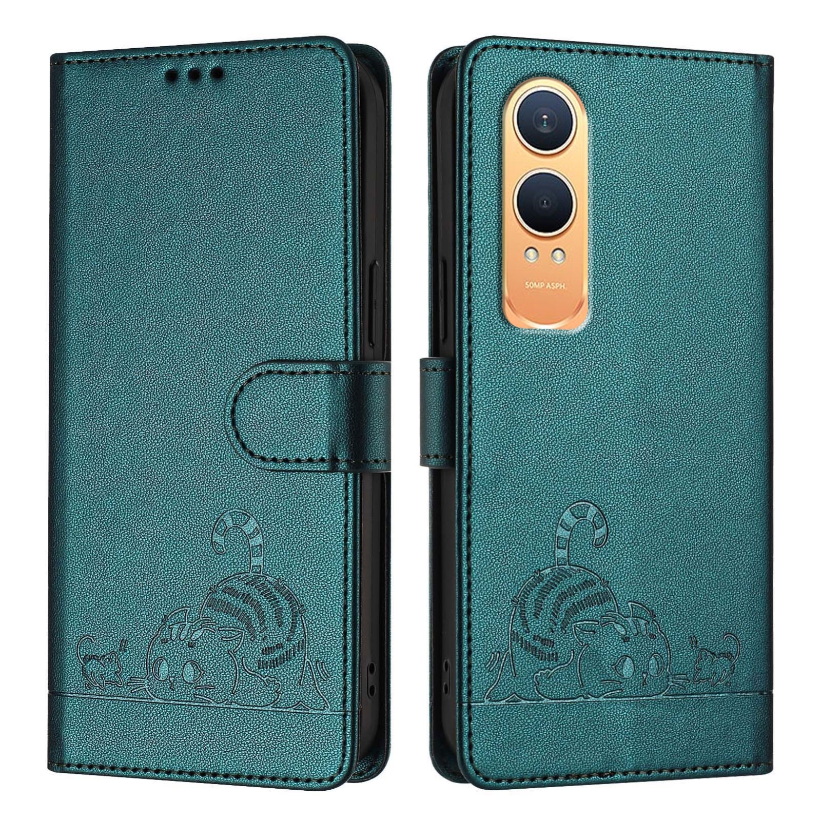 OnePlus Nord CE4 Lite Cat and Mouse Embossed PU Leather RFID Case with Wallet Slots, Anti-Fall Protection, Kickstand, and Lanyard-buycases.co.uk