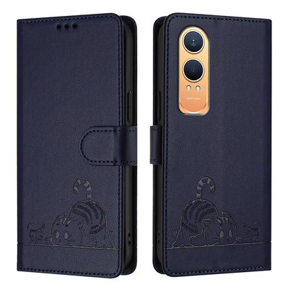 OnePlus Nord CE4 Lite Cat and Mouse Embossed PU Leather RFID Case with Wallet Slots, Anti-Fall Protection, Kickstand, and Lanyard-buycases.co.uk
