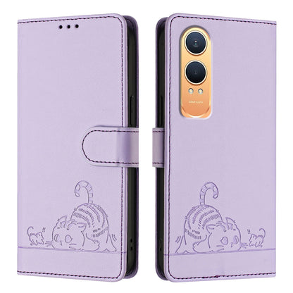 OnePlus Nord CE4 Lite Cat and Mouse Embossed PU Leather RFID Case with Wallet Slots, Anti-Fall Protection, Kickstand, and Lanyard-buycases.co.uk