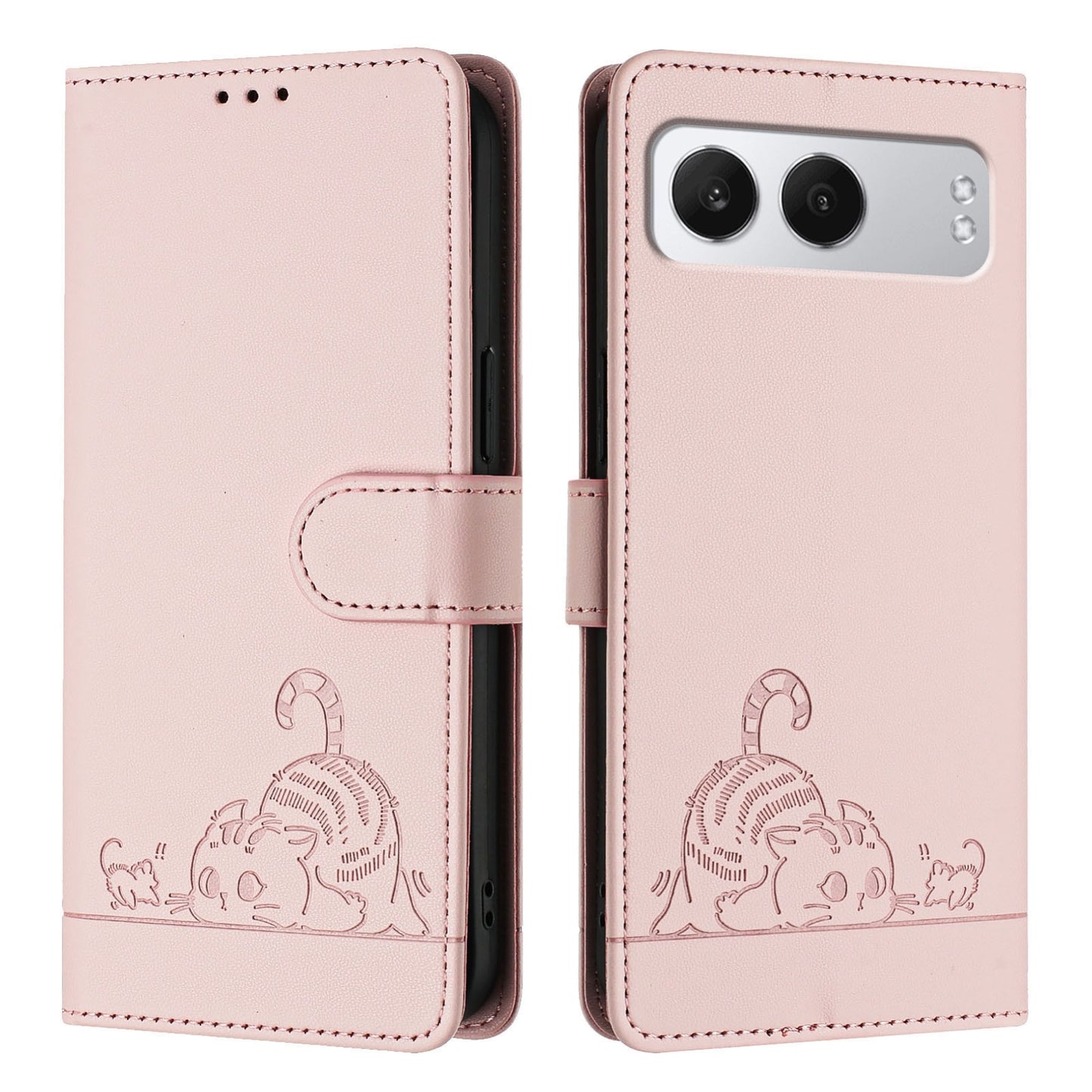 OnePlus Nord 4 5G Cat and Mouse Embossed PU Leather RFID Case with Wallet Slots, Anti-Fall Protection, Kickstand, and Lanyard-buycases.co.uk