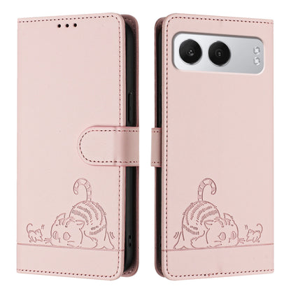 OnePlus Nord 4 5G Cat and Mouse Embossed PU Leather RFID Case with Wallet Slots, Anti-Fall Protection, Kickstand, and Lanyard-buycases.co.uk