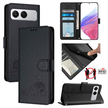 OnePlus Nord 4 5G Cat and Mouse Embossed PU Leather RFID Case with Wallet Slots, Anti-Fall Protection, Kickstand, and Lanyard-buycases.co.uk