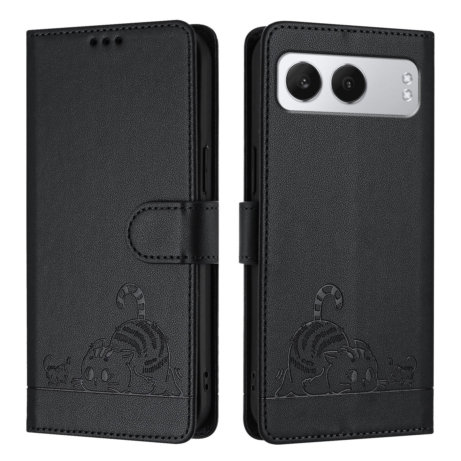 OnePlus Nord 4 5G Cat and Mouse Embossed PU Leather RFID Case with Wallet Slots, Anti-Fall Protection, Kickstand, and Lanyard-buycases.co.uk