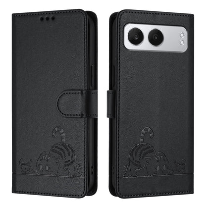 OnePlus Nord 4 5G Cat and Mouse Embossed PU Leather RFID Case with Wallet Slots, Anti-Fall Protection, Kickstand, and Lanyard-buycases.co.uk