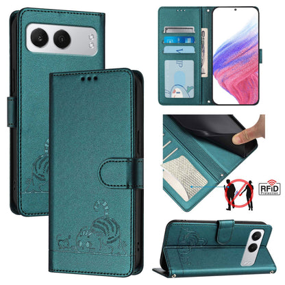 OnePlus Nord 4 5G Cat and Mouse Embossed PU Leather RFID Case with Wallet Slots, Anti-Fall Protection, Kickstand, and Lanyard-buycases.co.uk