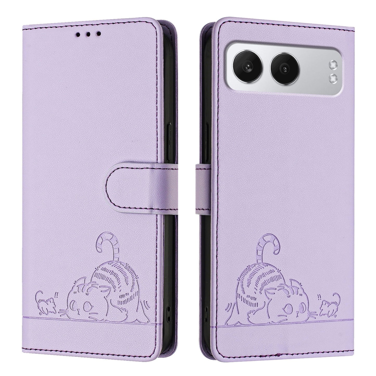 OnePlus Nord 4 5G Cat and Mouse Embossed PU Leather RFID Case with Wallet Slots, Anti-Fall Protection, Kickstand, and Lanyard-buycases.co.uk