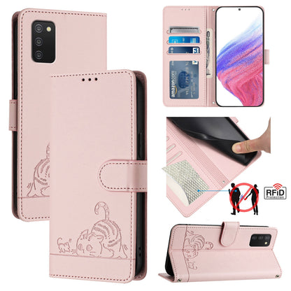 Samsung Galaxy A03s 166mm Cat and Mouse Embossed PU Leather RFID Case with Wallet Slots, Anti-Fall Protection, Kickstand, and Lanyard-buycases.co.uk