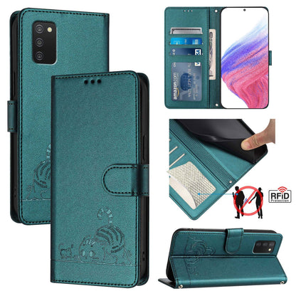 Samsung Galaxy A03s 165.8mm US Version Cat and Mouse Embossed PU Leather RFID Case with Wallet Slots, Anti-Fall Protection, Kickstand, and Lanyard-buycases.co.uk