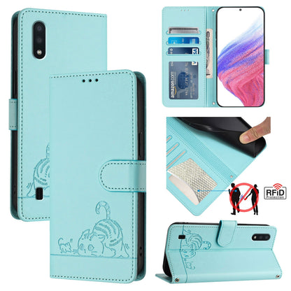 Samsung Galaxy A10 Cat and Mouse Embossed PU Leather RFID Case with Wallet Slots, Anti-Fall Protection, Kickstand, and Lanyard-buycases.co.uk